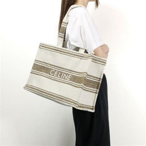 celine striped textile tote bag